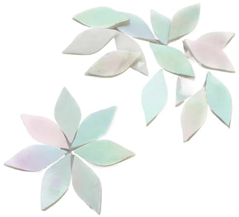 Tesselles Mosaique 80g/2.82oz 32 pièces/24 pièces en forme de pétale teinté carreaux de mosaïque ovale translucide Mica verre bricolage à la main Art artisanat décoration 47(Irised white,5cm 24pcs)