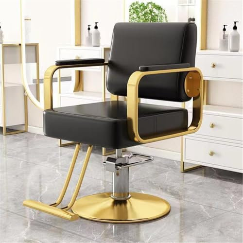 BJSHAOHUA Barber Chair Salon Chair Höhenverstellbarer hydraulischer Stuhl Barber Chairs Salon Hydraulischer Liegestuhl Hydraulische Pumpe Beruf Shampoo Chair,Schwarz,B Gold Chassis