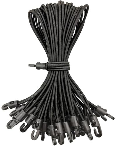 BINCKIN Spanngummi mit Haken 25 cm, 25 Stück Gummispanner mit Haken, Planenspanner mit Haken Kurz, Expander mit Haken für Planen, Netze, Banner, Camping, Schwarz