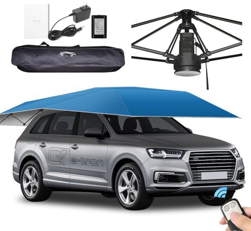 Fablestoryem Universal Car Tent Movable Carport, Car Umbrella Sun Shade Cover Tent, Folding Car Awning, Automatic Car Cover, Remote Control Automatic, Outdoor Use,Navy blue-4.8m/189''