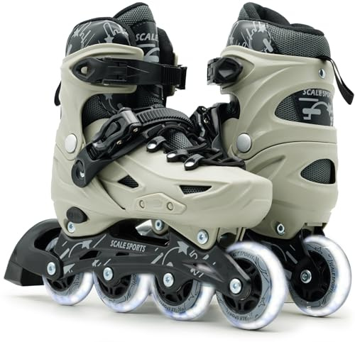 Scale Sports Adjustable Roller Skates Inline with 8 Light-Up Wheels – Kids Inline Roller Skates for Children's and Adults Rollers for Boys and Girls (Gray, Large-UK 5-7, EU 38-41)