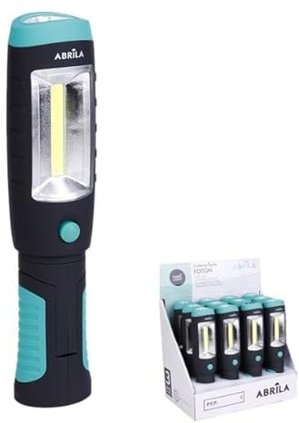Zarivy Linterna de Trabajo Foton LED + COB, imán y gancho. Potente iluminación de 320 lm. Compacta (21,5 x 5 x 4,5 cm) y ligera. Funciona con 3 pilas AAA (incluidas). Ideal para cualquier tarea.