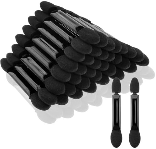 100 Stück Einweg Lidschattenapplikator mit Doppelseitigem Schwammpinsel Schwarz für Make-Up - Eyeshadow Brush für Damen und Mädchen