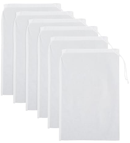Nussmilchbeutel,6 Stück Wiederverwendbare Nylon Filterbeutel,3x100 Mesh und 3x200 Mesh,Feinmaschige Passiertücher für Joghurt,Käse,Kaffee,Fruchtsaft und Gemüse,Waschbar mit Kordelzug(45 x 30 cm)