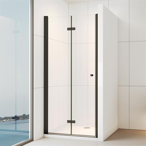 IMPTS Duschtür Schwarz 80cm Falttür Duschkabine Nischentür Duschfalttür Dusche 180° Duschwand Glas 6mm ESG-Sicherheitsglas, Höhe 185cm