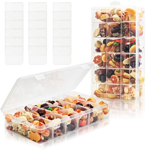 TAIXING 2 Stück Snackbox mit Fächern, Snackbox Kinder mit 18 herausnehmbaren Fächern, Transparente Snackteller mit Deckel Snackschale für Schokolade, Chips, Nüsse, Kekse, Bonbons, Kleinigkeiten