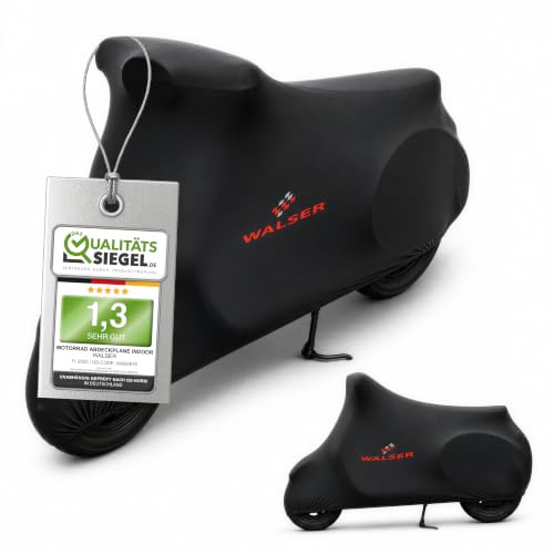 WALSER Motorrad Abdeckplane Indoor M 215x95x120 cm - Motorradabdeckung Stretch atmungsaktiv, Staubschutz Abdeckung für Motorroller, Mofa & Motorrad, Motorradgarage Innen schwarz inkl. Tasche