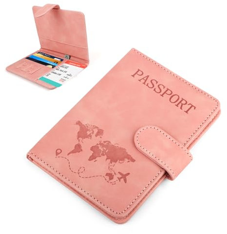 TDUNSYA Pochette Passeport, Couverture de Passeport en Cuir PU, Porte-Passeport Housse, Protege Passeport, pour Passeport, Carte, Cartes d'embarquement, Cartes de Visite (Rose)