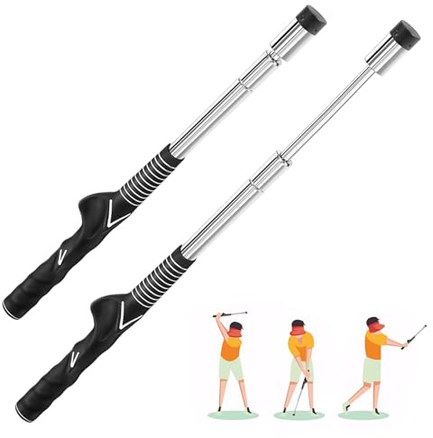 WUISOLQP Golf Training Aids, Adjustable Golf Grip Training Aid, Retractable Golf Swing Trainer With Metal Head, Golf Swing Practice Stick Trainer Accessories