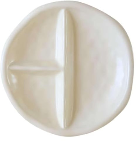 Platos de cerámica divididos para control de porciones, aptos para bariátricos, diseño irregular de 3 compartimentos (blanco cremoso)