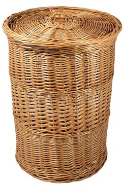 Tvättkorg av vide, rund 70 l – handflätad, 55 cm hög, Ø 40 cm – tvättbehållare med lock – naturmaterial – tvättlåda, korg
