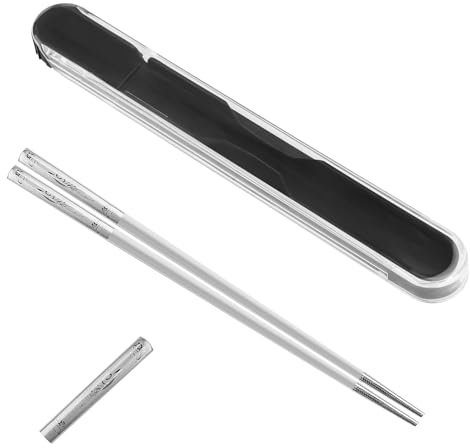 1 Paar Essstäbchen Edelstahl, Wiederverwendbare Metall Essstäbchen, Edelstahl Essstäbchens mit Pull Design Etui, Lasergravierte Ess Stäbchen, für Schule, Zuhause, Büro und Outdoor