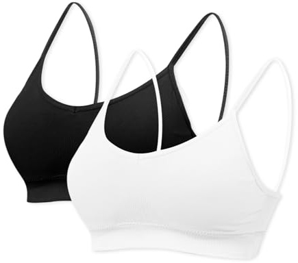mtuihfo 2Pack Padded Bralettes for Women Non Wired Sports Sleep Bra Seamless Yoga Bra with Single Strap Removable Pads for Women Girls (UK, Alpha, XL, Regular, Regular, White+Black)