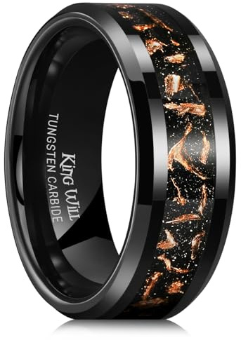 King Will Fede nuziale da uomo in tungsteno con intarsio meteorite, 6 mm 8 mm, anello di fidanzamento lucido per coppie, anello di promessa per donne, vestibilità comoda, X 1/2(67.19mm), Carburo di