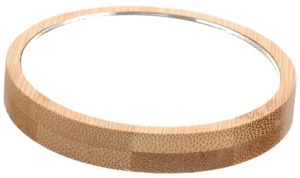 RORPOIR Kosmetikspiegel aus Bambus Eleganter Schminkspiegel Spiegel für unterwegs Bamboospiegel für Reisen Kompakter Kosmetikspiegel Kleiner reisespiegel Tischspiegel Polyester Beige