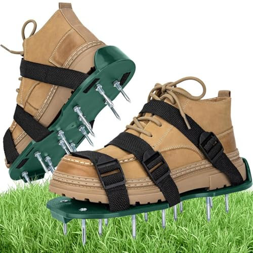 SENLINLIN Lawn Aerator Shoes with Adjustable Strap, Heavy Duty Spiked Aerating Sandals Shoes, Grass Aeration Shoes Soil Yard Aerator Tool for Lawns, Yard, Patio, Garden, Grass, One Size Fits All