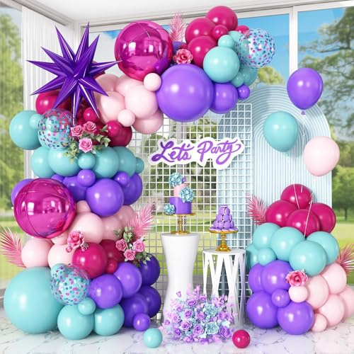 Pink and Teal Blue Balloon Arch Kit with Star Foil and 4D Round Balloon | Pink Teal Blue Balloons Garland For Birthday Baby Shower Wedding Anniversary Party Decorations