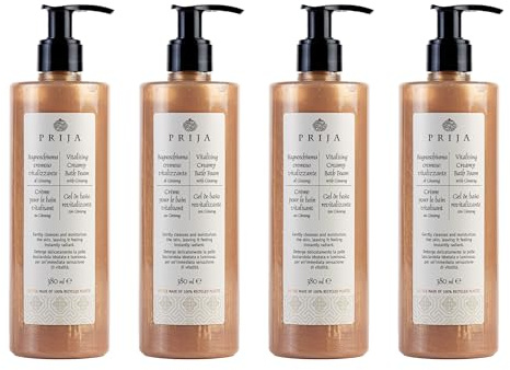 Prija Vitalising Creamy Bath Foam with Ginseng Extract 4x 380ml | Pearly Texture for Radiance Boost. Gently Cleanses and Moisturises the Skin. Luxurious Spa Quality Formula.