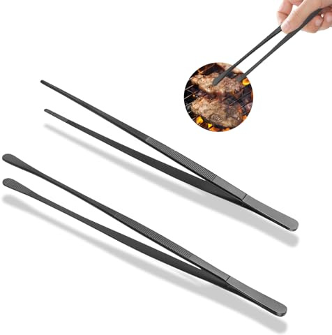 Pesutei Kochpinzette 2 Stück, Kochpinzette Edelstahl 25 cm, Küchenpinzette für Kochen, Braten, BBQ und Meeresfrüchte Lange Pinzette