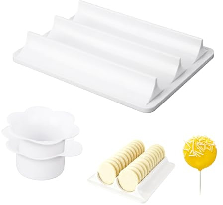 Fukaisu 3pcs Round Cake Pop Mold Set, Plastic Cutter and Pusher with Dual-Cavity Tray 3D Circle Cake Pop Mould Kit Cakesicle Roller Shapes Maker Accessories for Home Baking Birthday Wedding (White)