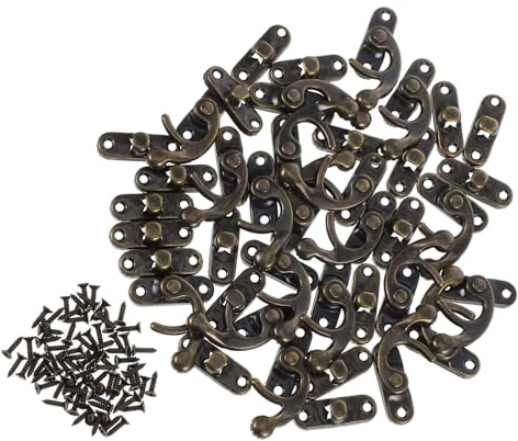 Sosoport Lot De 20 Loquets à Crochet Incurvés En Métal Bronze Antique 27x33 Mm Avec Vis De Fixation, Moraillons à Bras Pivotant Droits, Pour Boîtes à Bijoux, Coffrets à Cosmétiques Et Boîtes à Outils