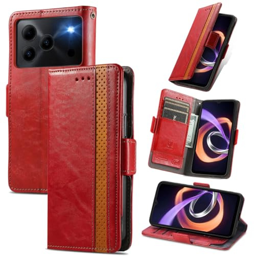 MOJIA Case for Doogee Note 56/56 Plus/ 56 Pro/ 56 Lite, Premium PU Leather Wallet Flip Phone Cover with TPU Inner Shell, Card Holder Needle Bag Multifunctional Case. Red | Stylish wallet case with shockproof and anti-scratch protection, professional design with stand function.