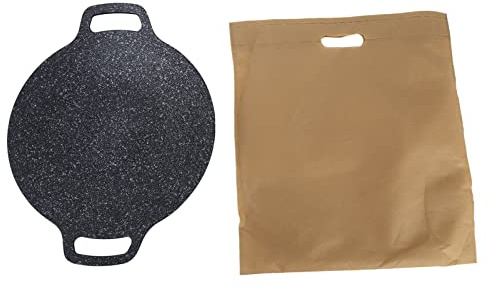 Aumotop Padella Rotonda Antiaderente, Padella Rotonda per Barbecue Coreana Antiaderente in Alluminio con Clamp/Holder per Alimenti Antiscottatura Ristorante Domestico (38 cm)