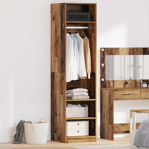 Frdhee Kinder Schrank Kleiner Kleiderschrank,Kleiderschrank mit Regal mit Speicher Altholz Holzwerkstoff,Garderobenschrank für Kleidung Hut Bettwäsche und Steppdecke