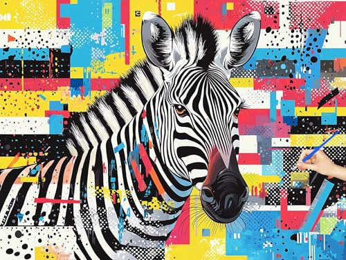 Paint by Numbers for Adults Zebra Paint by Numbers Abstract Kits on Canvas Hobbies for Adults Women, DIY Acrylic Oil Painting Kits Without Frame, Gifts for Women Christmas Decorations 50x40cm S-18