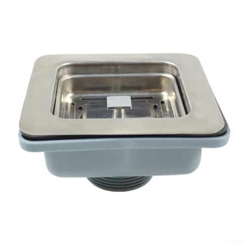 Colador cuadrado de acero inoxidable para fregadero, 114 x 114 mm, filtro de drenaje de cesta SUS304 con sello a prueba de fugas y fácil instalación para fregaderos de cocina modernos