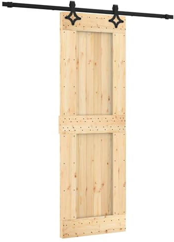 vidaXL Porta scorrevole naturale e nera 70 x 210 cm Porta in legno di pino massiccio, porta scorrevole per soggiorno, pino rettangolare, interni moderni, design intelligente e salvaspazio