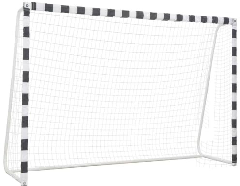 Kaloriko Fotbollsmål 300 x 200 x 90 cm metall svart och vitt med nät, väderbeständig, inkl. 6 fästkrokar för trädgård, träning, fritid, barn och vuxna