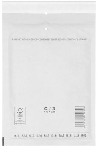 verpacking Luftpolstertaschen Versandtaschen Luftpolsterumschlag C3, Innenmaß 150 x 215 mm (Außenmaß 170 x 225 mm) Weiß Polsterumschläge selbstklebend geeignet für DIN A5 B6+ (800 Stück)