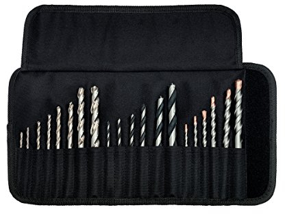 metabo Bohrersortiment 20-teilig in Rolltasche – Metallbohrer HSS-G, Holzbohrer mit Zentrierspitze, Steinbohrer mit Hartmetallplatte – für Stahl, Mauerwerk, Holz, Ziegel, Naturstein