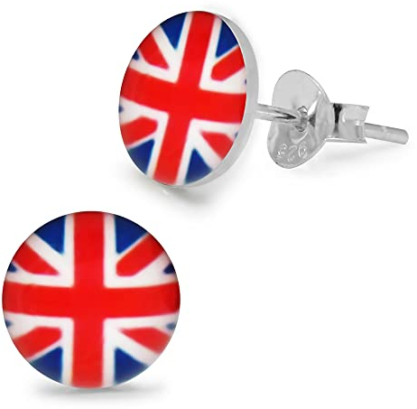 Monster Piercing Union Jack Flagge Logo Bild 925 Sterling Silber Ohrstecker