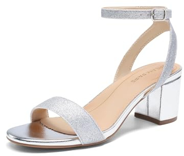 DREAM PAIRS Women's Sandals Open Toe Ankle Strap Low Block Chunky Heels Sandals Party Dress Pumps Shoes CARNIVAL,Size 7,Silver/Glitter,CARNIVAL