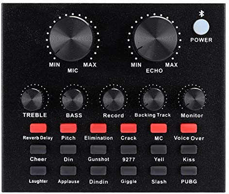 Carte Son V8 à Changement de Voix en Direct, 112 électroacoustiques 18 Effets sonores 6 Modes d'effet, réglage du Volume Bluetooth Cartes Son externes de Diffusion en Direct pour téléphone
