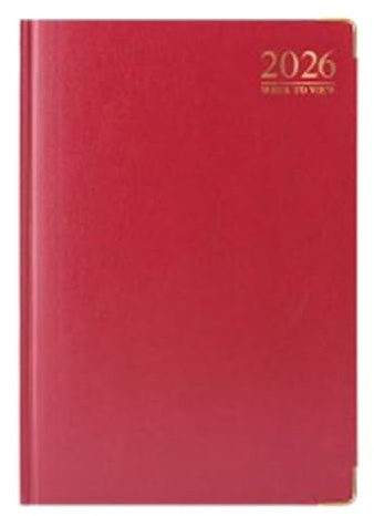 1ABOVE 2026 Premium Qualität A6 Tagesansicht, fester Einband, vergoldete Kanten, Metallecken, 60 g/m²-Papier, für Zuhause und Büro, Rot