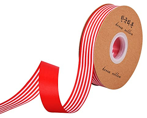 Jomnvo 50 meter rött och vitt randigt grosgrain band jul grosgrain tygband för festival gåva inslagning bågar tillverkning krans dekoration (röd och vit, 2,5 cm)
