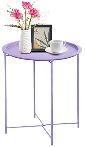 Garden 4 you Beistelltisch Metall Beistelltisch Lila Rundes Klapptablett Cyan Sofa Kleiner Akzent Klapptisch Rundes Beistelltisch Tablett neben Sofatisch Snacktisch für Wohnzimmer und Schlafzimmer