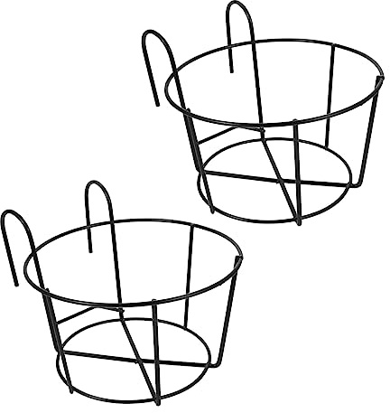 DOITOOL Hanging Geländerpflanzgefäßhalter: 2Pcs Runde Metallgeländerkorbhalter Steckte Pflanzständer für Balkon Zaun Veranda Pflanzentopf Blumenpot 31X25 Cm