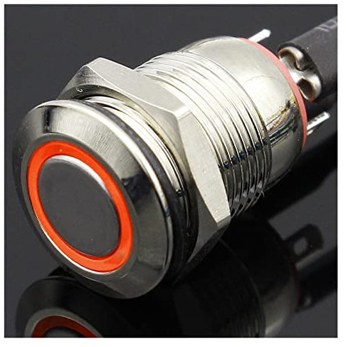 AELFIE 1PC 12MM Con LED 3V 5V 12V 24V 220V Metallo Pulsante Interruttore Momentaneo Pulsante Ripristino automatico Impermeabile Illuminato (colore: rosso, Voltaggio: 220V)