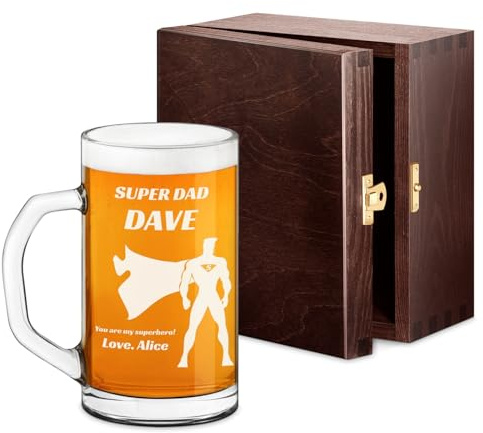 Maverton Beer Mug with Engraving for Man, Solid Traditional Beer Mug, Super | 640 ml Pint Glass with a Handle, Pub Glassware for dad, Personalized Beer Glass for him, for Beer Lover