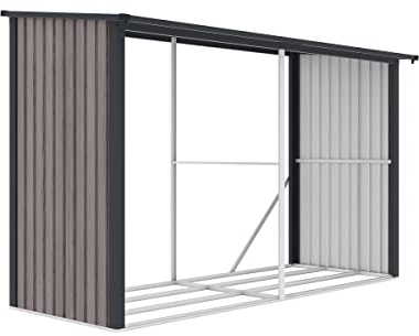 Vente-unique - Abri bûches métal en acier galvanisé effet bois 5,78 m3-8 stéres - L302 x P119 x H190cm - VARWOOD