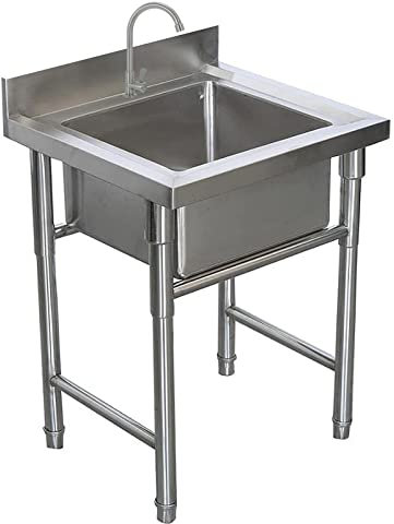 Utility Sink Stainless Steel Commercial Kitchen Sink Single Bowl Free Standing Sink Unit with Faucet for Outdoor Laundry Room Bar Restaurant Catering