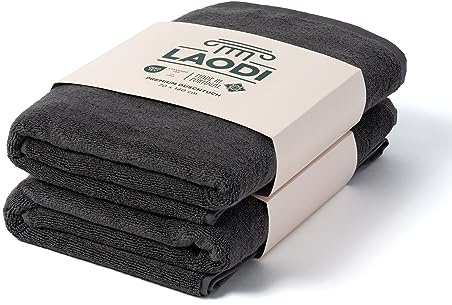 LAODI Premium Duschtuch Set 2er 70x140 cm aus 100% Baumwolle – 570 g/m², saugfähig & weich – Made in Portugal, Gewittergrau