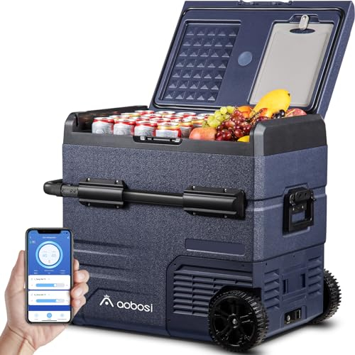 AAOBOSI Frigo Portatile 55 L, Frigo Per Auto Doppia Zona, Frigorifero da Viaggio con WiFi, -20 ℃ a 20 ℃, 12/24 V DC e 100/240 V AC,Per Auto, Camion, Camper, Barca e Presa Di Corrente