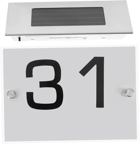 jojofuny Led Solar Hausnummernschild Edelstahl 4 Leds Solarbetrieben Mit Lichtsensor Solaradressschild Beleuchtete Hausnummer Für Außenbereich