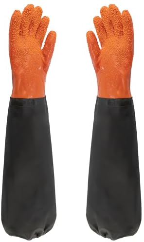 Dr.Fish Lange Teichhandschuhe, 65 cm lang, wasserdicht, Angelhandschuhe, Reinigungshandschuhe, Stofffutter, PVC, wiederverwendbar, robuste Gummihandschuhe, Vollarmhandschuhe für Gartenarbeit