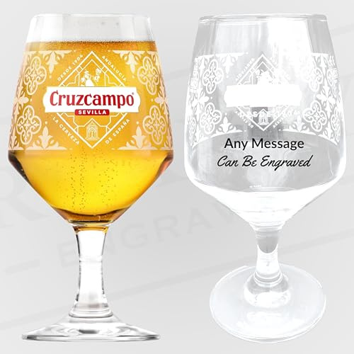 Personalised Cruzcampo Glass Pint Beer Lager Glass Engraved with Any Message or Name | Gift for Birthday, Father's Day, Anniversary